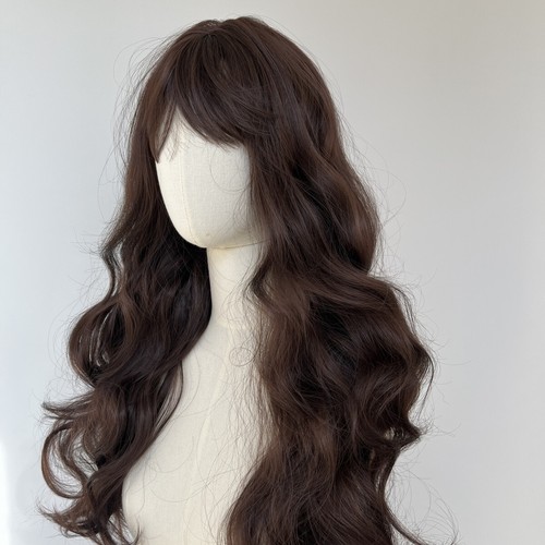 Halloween Long Wavy Dress Up Wigs With Bangs Synthetic Hair Dark brown - Picture 9 of 10