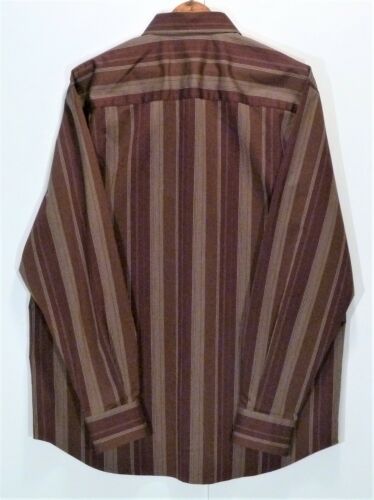 Perry Ellis Mens Medium Burgundy Striped 2 Button Cuff Long Sleeve Dress Shirt - Picture 4 of 4