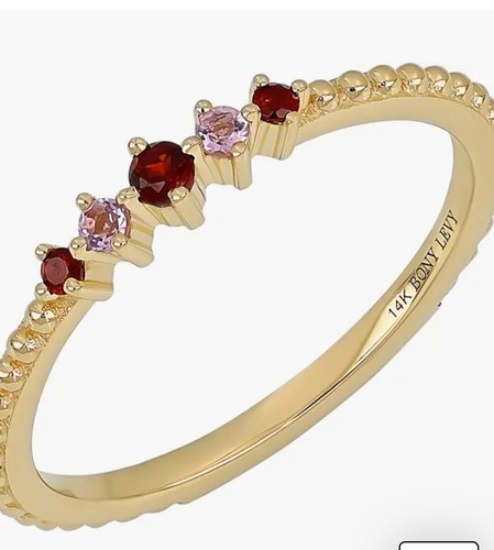 14k Gold, Red Garnet, Pink Amethyst, Stacking Promise Ring size 6.5 Bony Levy