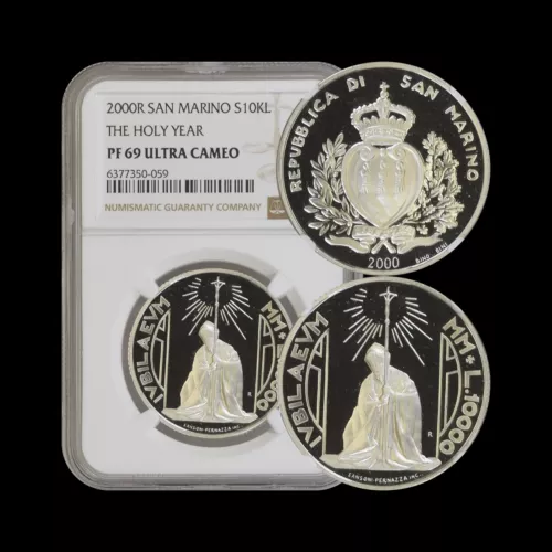 SAN MARINO. 2000, 10000 Lire, Silver - NGC PF69 - Top Pop 🥇 Holy Year, Pope JP2