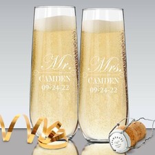 Custom Mr and Mrs Stemless Champagne Flutes - Set of 2