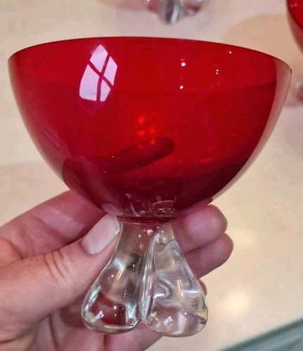 8 copas de vino de pie retorcido de cristal rojo veneciano 1954 antiguas RARAS - Imagen 16 de 17