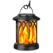 Flickering Flame Solar Lantern Hanging Light Outdoor Garden Tree Yard Decor Lamp