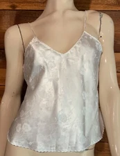 VINTAGE SIZE MEDIUM WHITE SATIN BROCADE CAMISOLE    #11877