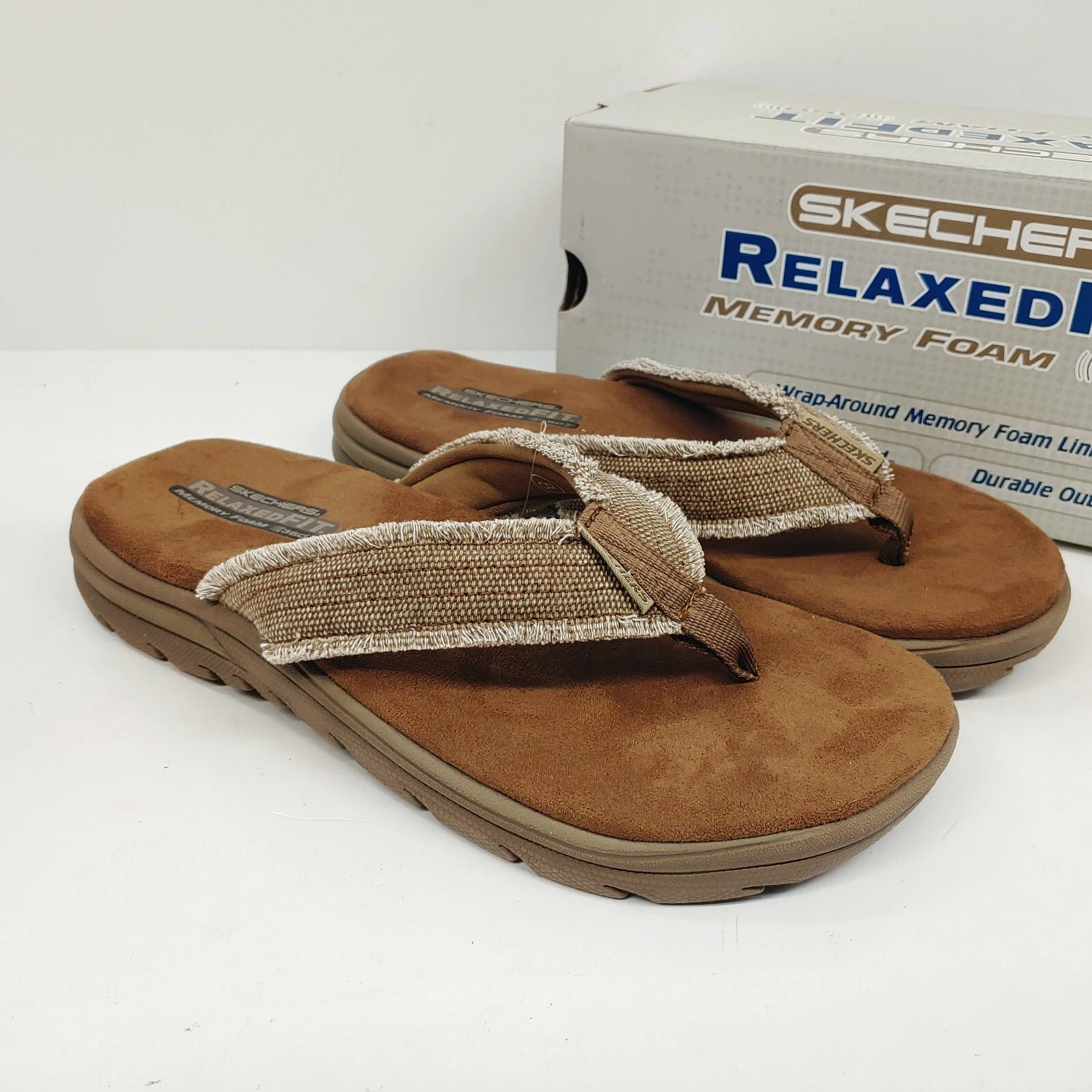 Sandales à rabat Skechers Supreme Bosnia pour homme taille 8 marron 64152 mousse à mémoire de forme