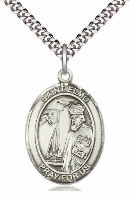 St. Elmo Medal in 1'' Fine Pewter, 24'' Rhodium Plate Clasp Chain