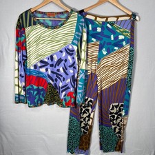 Missoni Silk Jersey Patchwork Knit Top Pants Set Vibrant Late 80s VTG 46/12  14