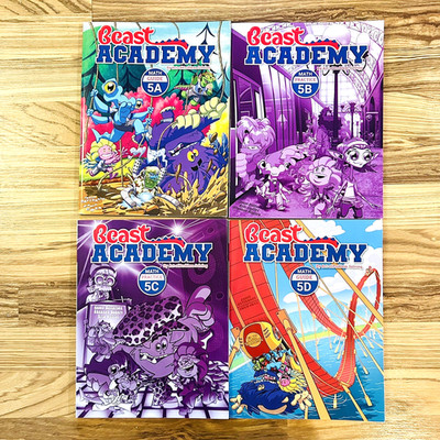 Beast Academy Math Guide and Practice 5A, 5B, 5C,5D Lot of 4 Books - Like New