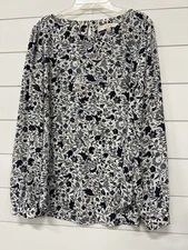 LOFT Blouse Top Womens Sz M Long Sleeve Blue Floral Layering Piece