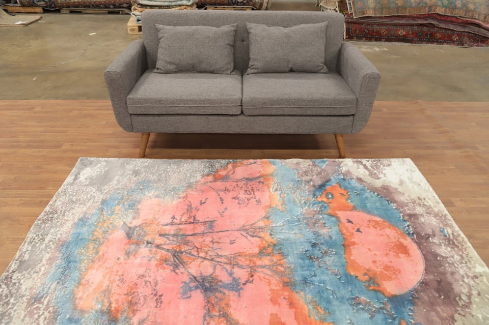 Alfombra inspirada en la naturaleza 5x7 hecha a mano infundida con diseño artístico de puesta de sol Foto 3 de 4