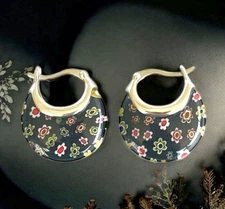 Millefiori Glass Hoops Earrings Flower Basket Style Black Color