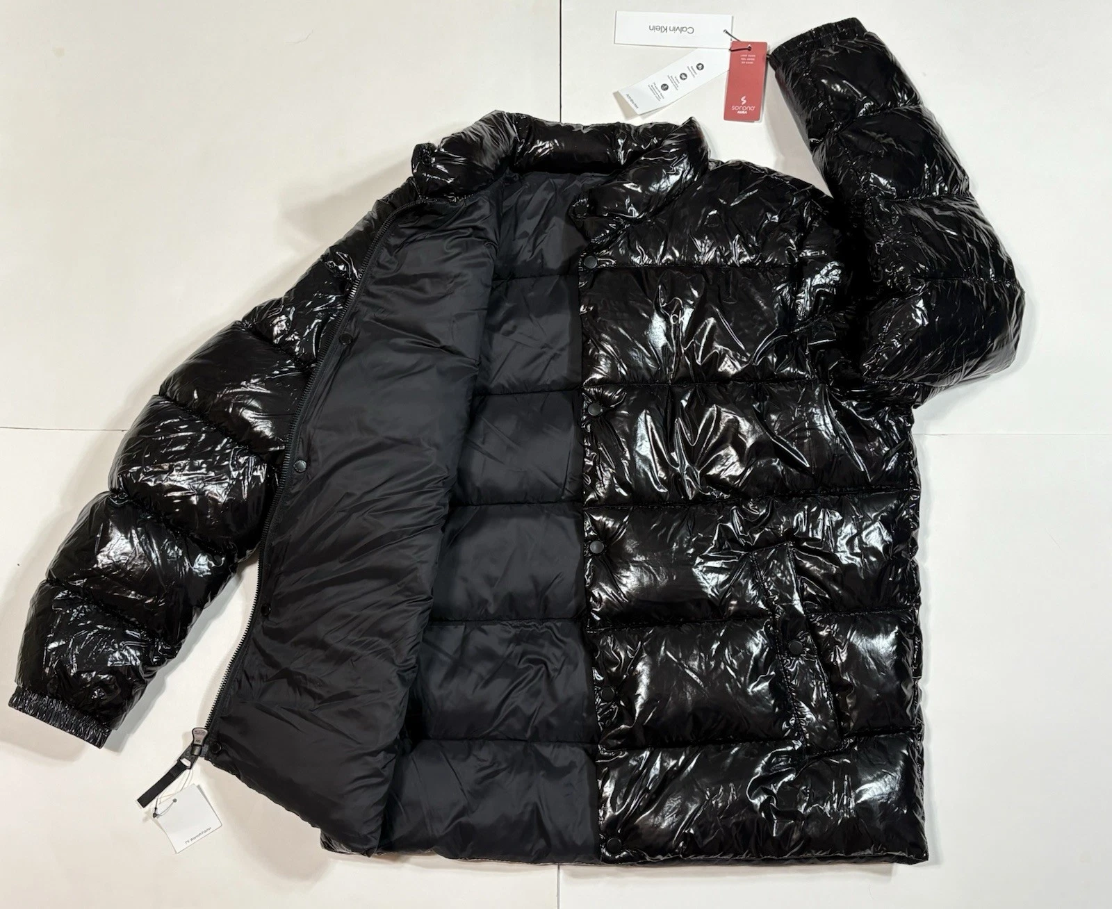 Calvin Klein Men’s Water Resistant Black Shine Puffer Jacket Zip Snap CM152963