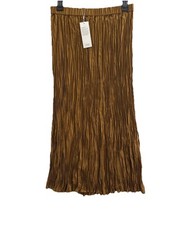 Eileen Fisher Bronze Crushed Silk Pleated Midi Skirt M NWT 248