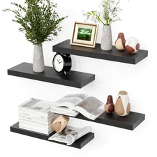 Black Floating Shelves for Wall, 4 Sets Room Storage Shelves, Display Shelves...