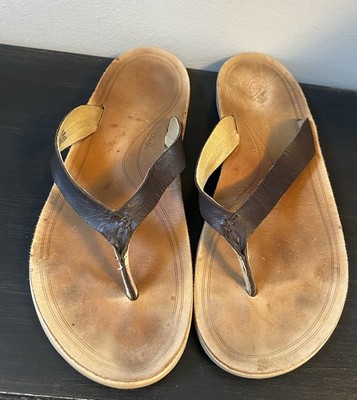 Olukai Nonohe Women s 11 Sandals Brown Leather Arch Support Flip Flops