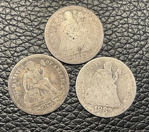 Three AG Seated Liberty Dimes