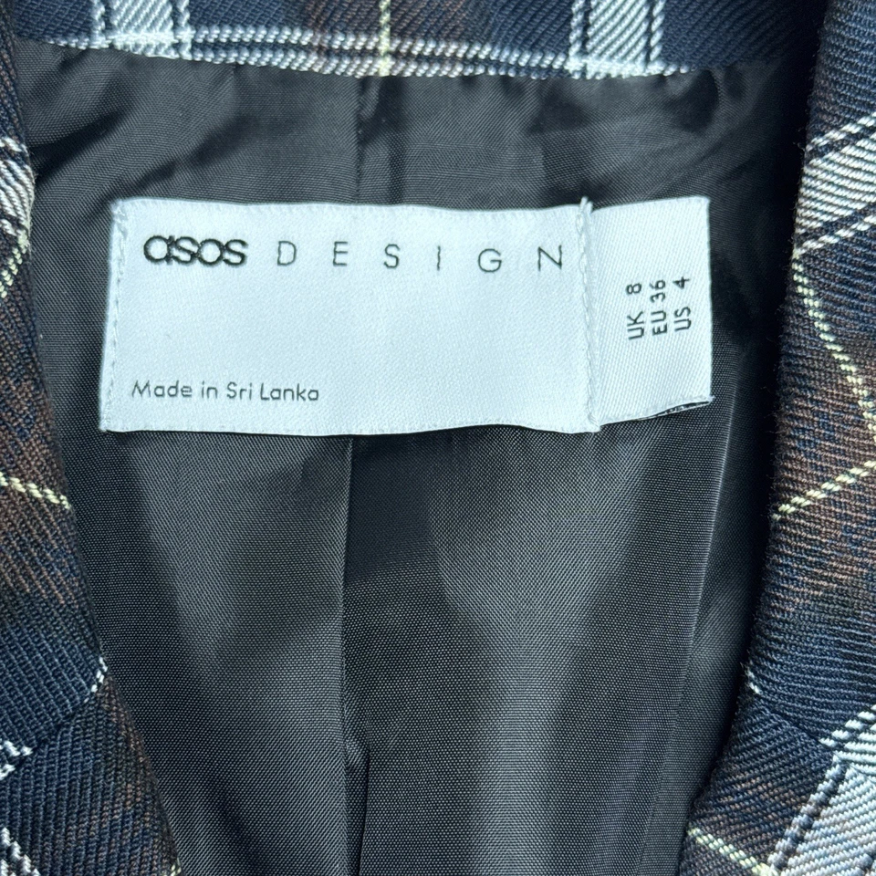 ASOS дизайн Blazer женщин размер 4 клетку двубортный куртка наплечные подушечки - Изображение 4 из 4