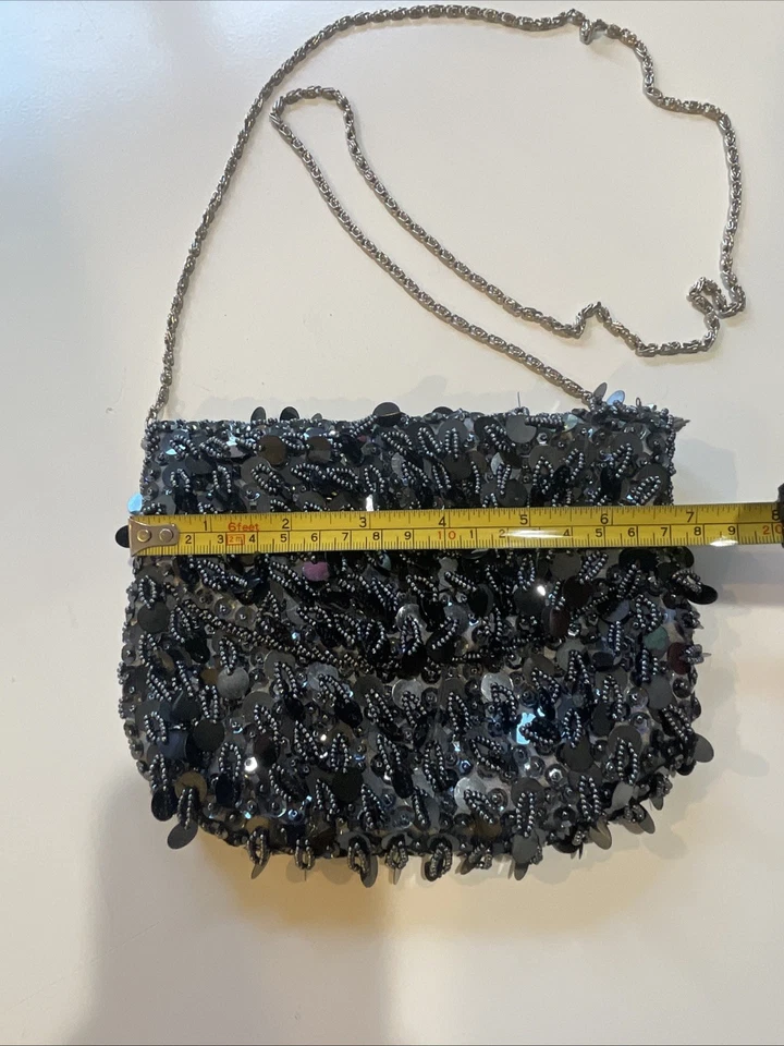 Bolso de noche de colección estilo aleta Lil negro con flecos con cuentas Hong Kong LaRagale monedero Foto 2 de 4
