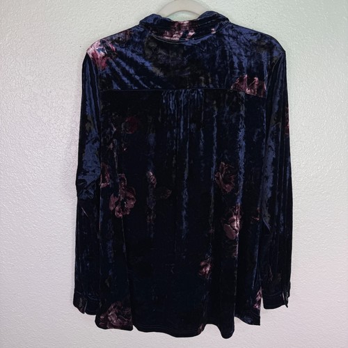 Belle by Kim Gravel Top Damen XL Samt dunkel geblümt stimmungsvolle Tunika Bluse blau - Bild 2 von 11