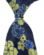 New Luxury Floral Blue Yellow Jacquard Woven 100 Silk Men's Tie Necktie
