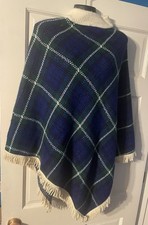 Vintage Knitted Poncho St Michael Orlon Tassel Shawl Blue Made In Britain