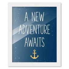 8x10 Framed Nursery Wall Adventure Boy New Adventure Awaits Poster in White Wood