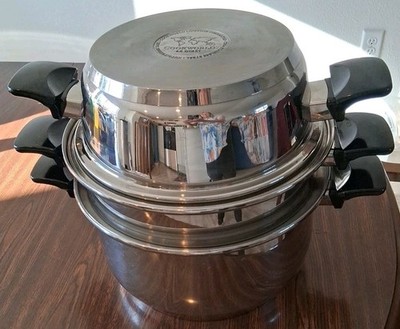 4 PCS. CookWorld Stockpot 8 Qt., 4qt. Steamer Pot Double Handle NUTRITHERMIC EUC