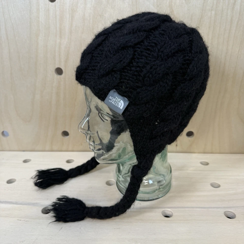 Sombrero trampero The North Face tejido con cable orejeras borla gorro negro mezcla de lana Foto 2 de 4