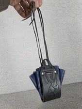 Medieval Leather Belt Bag Blue Black Drawstring Viking Coin Purse Renfest