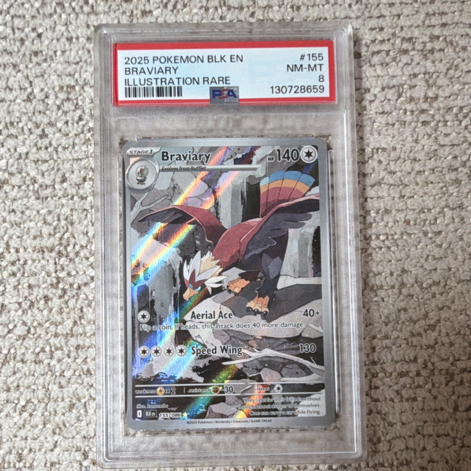 Pokémon TCG Braviary 155/086 Black Bolt Illustration Rare Holo PSA 8 2025