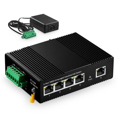 5 Port PoE Industrial Ethernet Switch, 4 POE IEEE802.3af/at, 1 Uplink, 10/100...