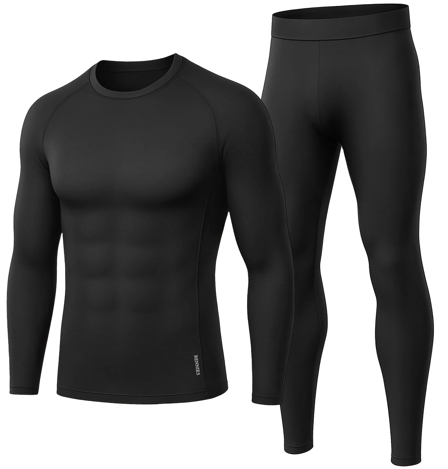 BENNIES Thermal Underwear Mens Set Thermals Top and Bottoms L, Black