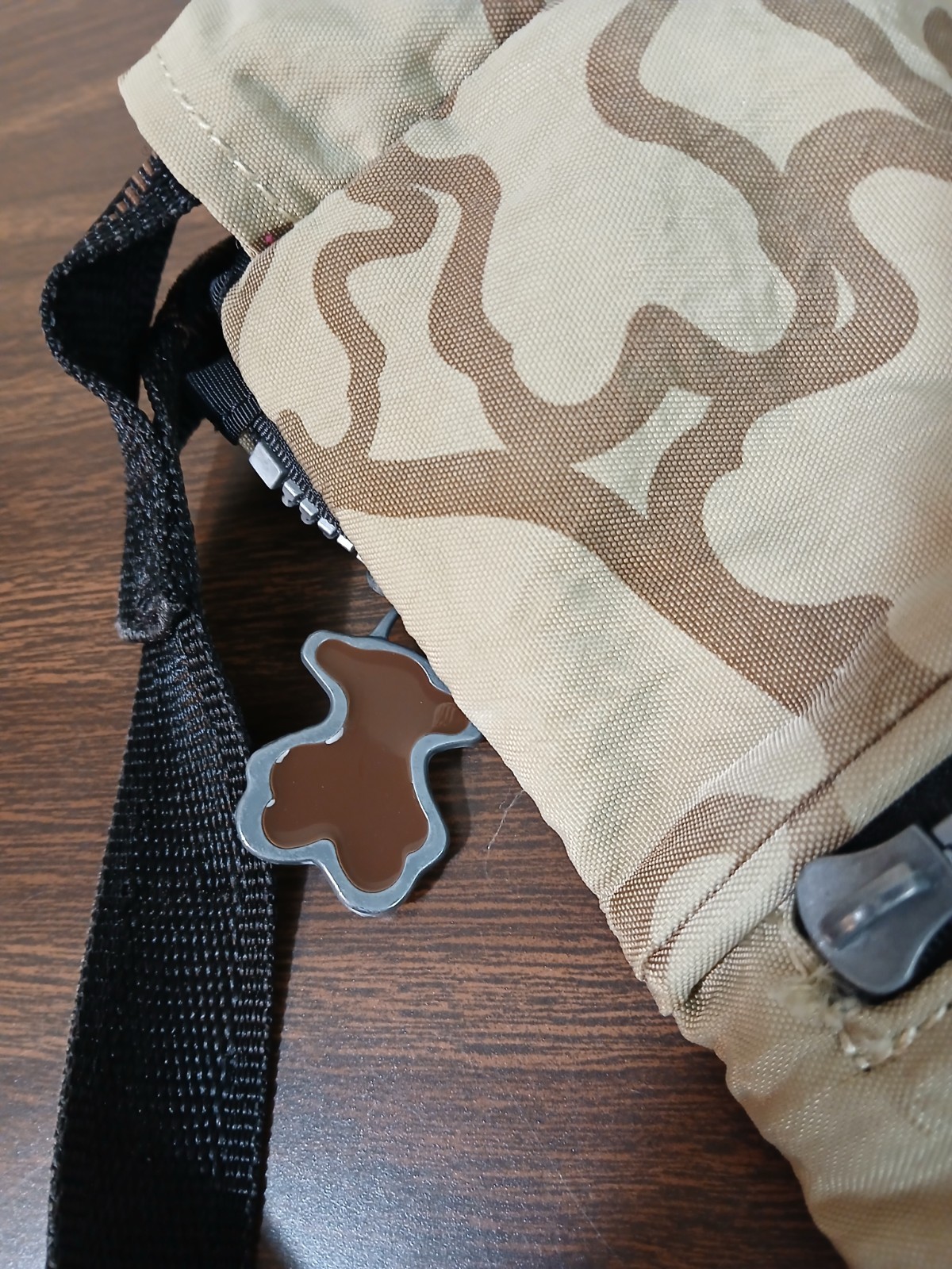 TOUS Drawstring Backpack Tan Brown Expandable Log… - image 3