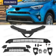 For 2016-2018 Toyota RAV4 Matte Front Bumper Grille Set W/ Upper Chrome Grille