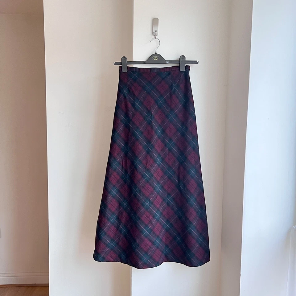 Vintage Tartan Wool Check Kilt Maxi Skirt 8 S Whimsygoth Grunge Minimalist - Image 2 of 4