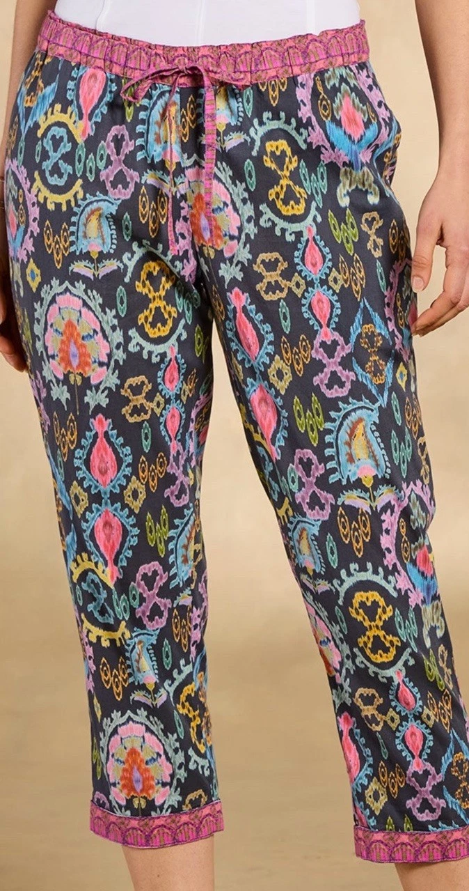 NEW Sundance Catalog Women LEIA INDIGO IKAT Floral Cotton Pull-On Boho Pants XXL