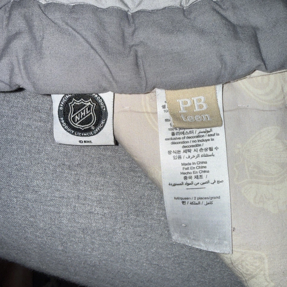 PB Teen NHL Hockey Team Logos Patchwork Quilt Size Double Reversible 83”x 84” - Image 3 of 4