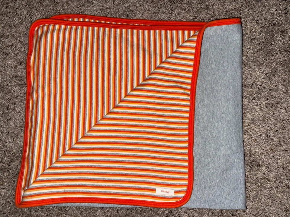 Manta bebé vintage Old Navy 2001 a rayas naranja gris 36x32 Foto 2 de 4