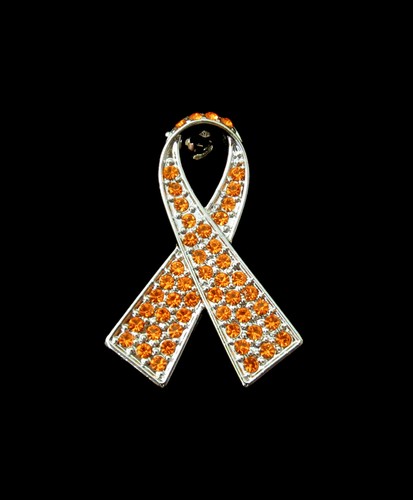 BROCHE DE CONCIENCIA DEL CÁNCER DE RIÑÓN CON ARCO DE CINTA NARANJA CRISTAL - Imagen 2 de 7