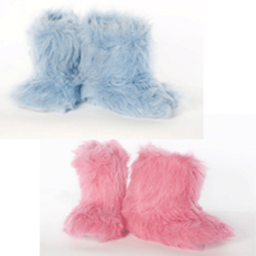 Children's Lollies Fluffy Faux Fur Shearling Boot Slippers Blue Pink Boys Girls - Afbeelding 1 van 10