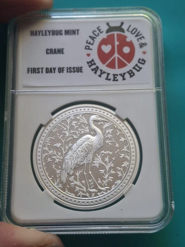 Hayleybug Mint First Day Of Issue  1 oz .999 Silver Crane Silver Round Slab