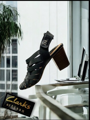 Clarks Artisan elegante schwarze Damen-Ledersandalen Größe 7 gekreuzte Riemen - Bild 4 von 7