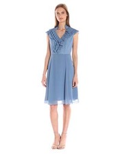 Adrianna Papell Women's Short Sleeve Ruffle Dress, Steel Blue, 12