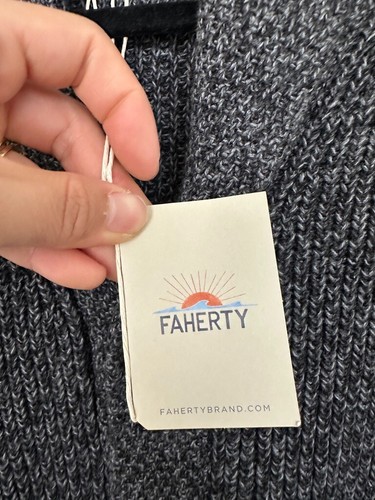 Faherty Marled Knit Cardigan Sweater Shawl Charcoal Gray Cotton Men's Large NEW - Picture 7 of 13