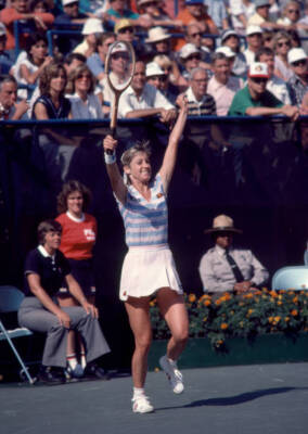Chris Evert-Lloyd of the USA celebrates after defeating Hana Mand - Old Photo