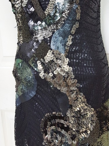 VINTAGE KAREN MILLEN Dark Sequin & Bead Embellished Mini Dress, size 10 - VGC - Picture 6 of 10