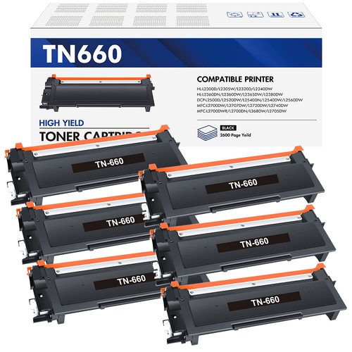 Pack de 6 Toners TN660 TN630 Compatible avec Brother DCP-L2520DW HL-L2300D HL-L2380