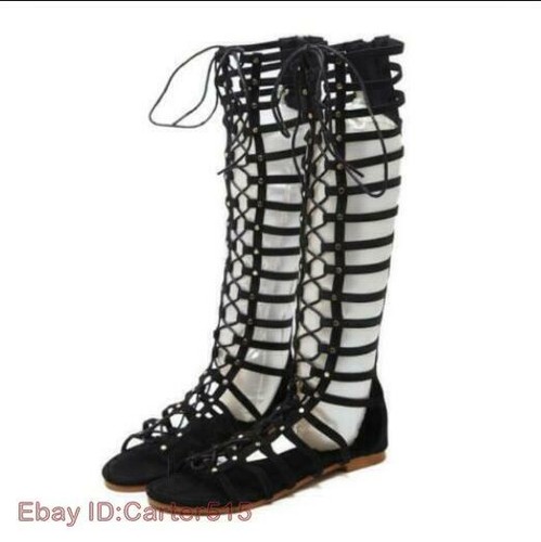 Knee-high Sandals Summer Women's Boots Gladiator Lace-up Flat Open Toe Boots 40 - Picture 9 of 17