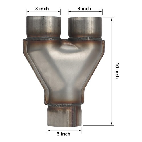 Y Pipe Exhaust Tip Dual 3" Inlet 3" Outlet Reversible Welded Stainless Steel - Bild 2 von 5
