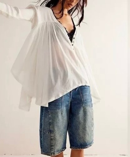 Blusa Top Free People Para Mujer Túnica Lírica Fluida Gran Tamaño Marfil/Blanco Talla XS - Imagen 11 de 11